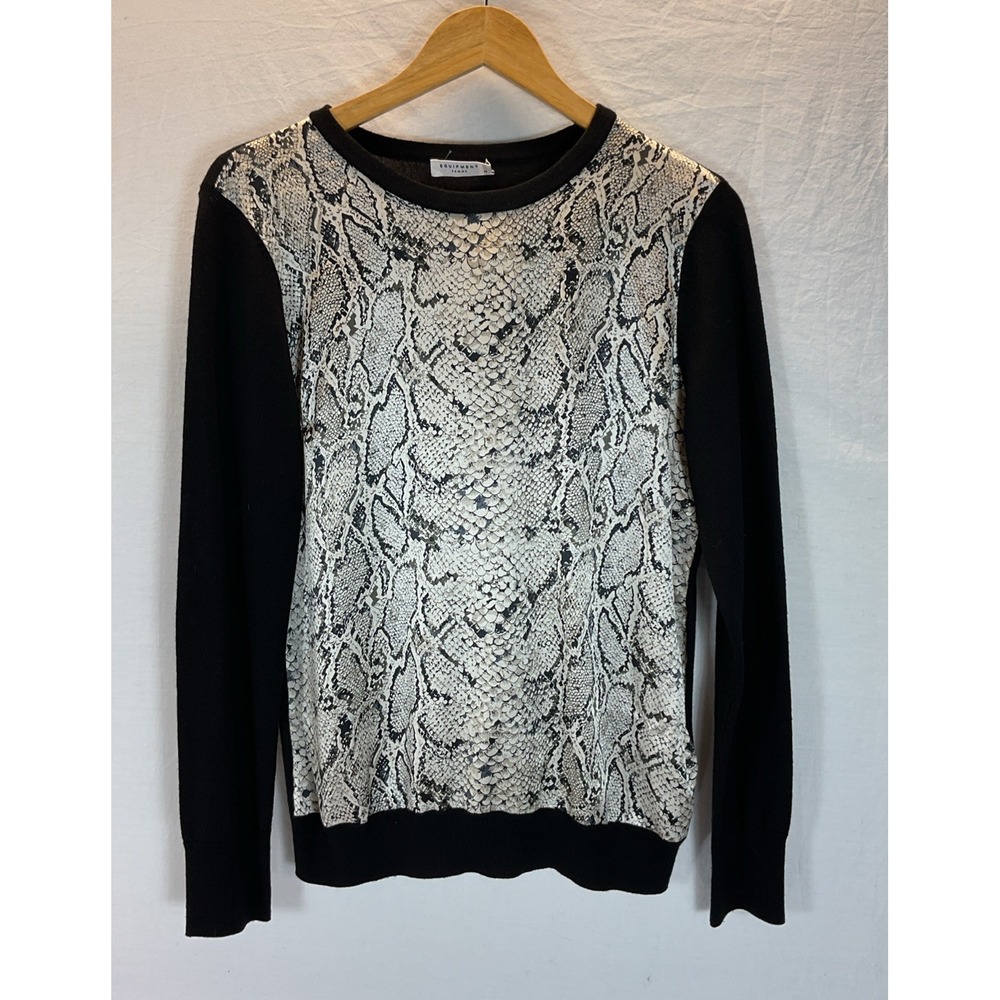 Equipment Femme Sweater Womens Snakeskin Black Wool Silk Pullover Top Casual‎